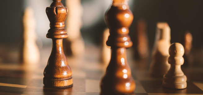 Chess pieces on a board
